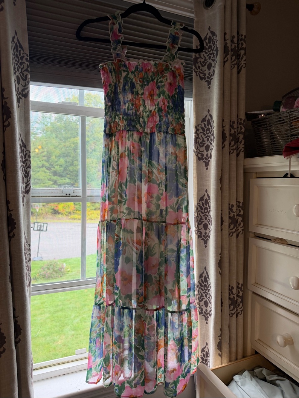 Floral Tiered Maxi Dress – Pink & Blue